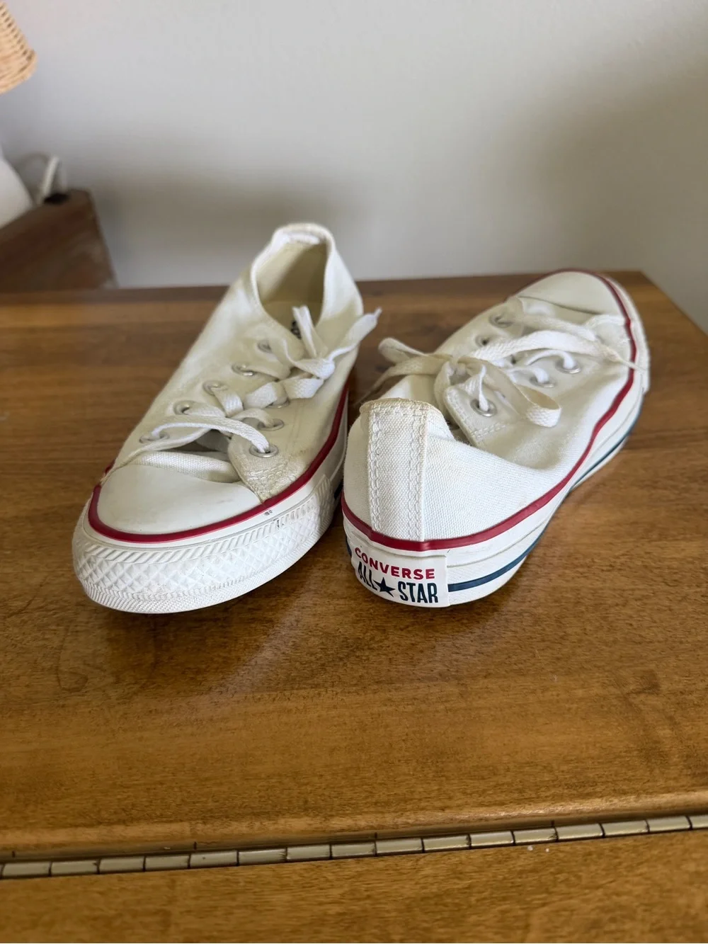 Converse White Canvas Low-Top Sneakers with Red & Blue Trim